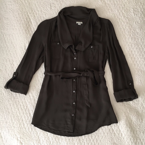 Anthropologie Odille Blouse Draped Collar Tunic Button Up Shirt Women's Size 0 - Picture 2 of 7
